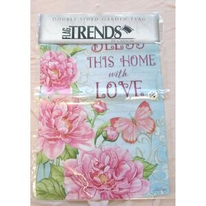 NEW Flag Trends By Carson "Bless‎ This House With Love" Floral Garden Flag Decor